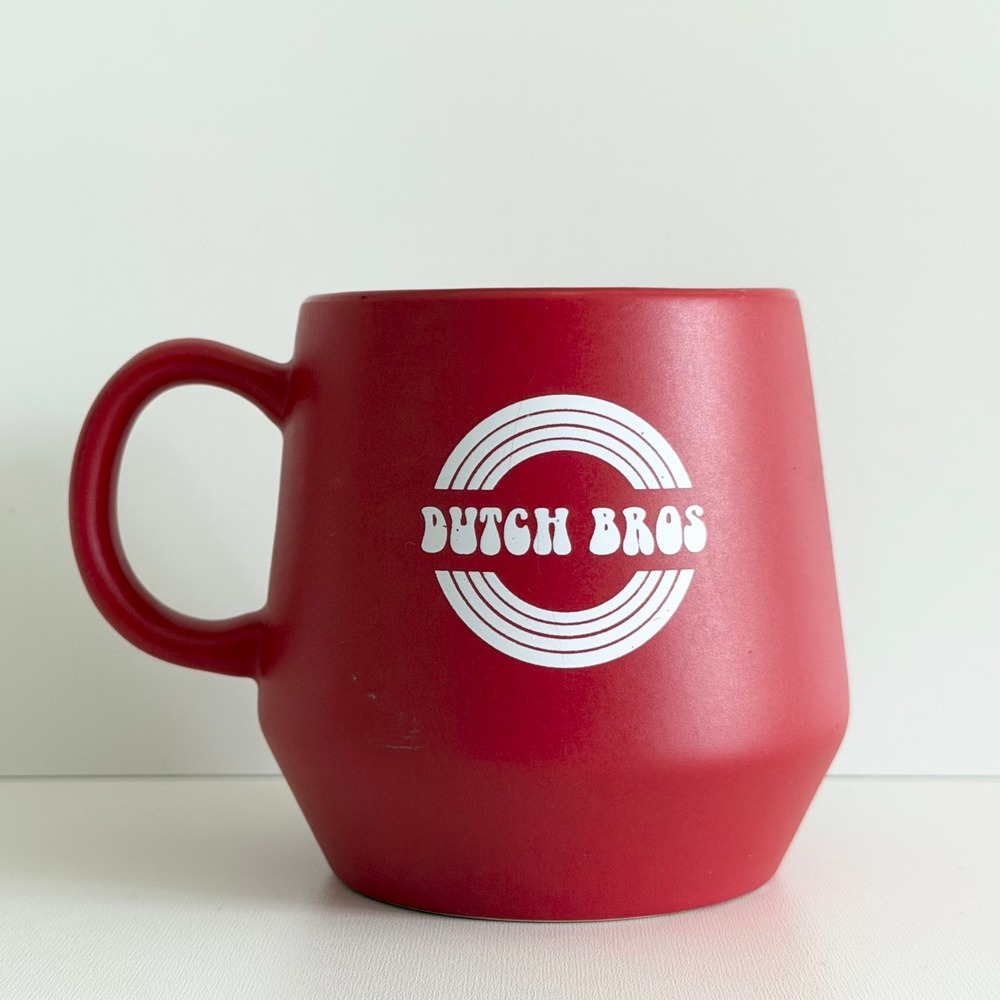 Dutch Bros Coffee Mug Red Retro 70s‎ Logo Graphic Ceramic Barista Holiday 14oz